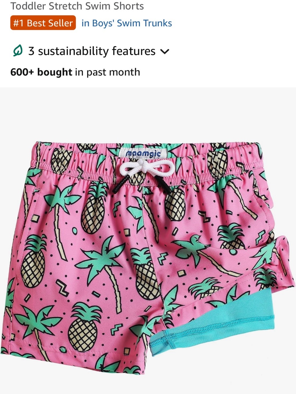 maamgic Boys Swim Trunks with Compression Liner Toddler Stretch Swim Shorts